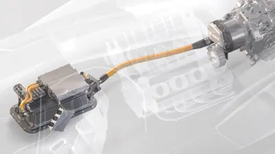 Computergenerietes Bild der Hoch- und Niedervoltverkabelung in einem transparenten LMDh-Prototyp.